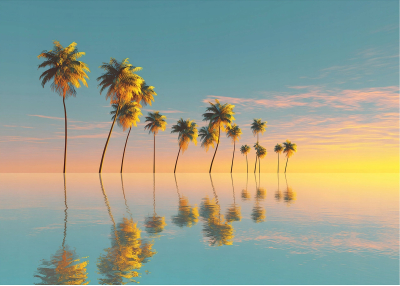 Флис Фототапет Тропически пейзаж , акварел